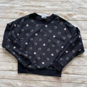 Champion Women's Reverse Weave Crew-Tossed C Logos Black Size Large